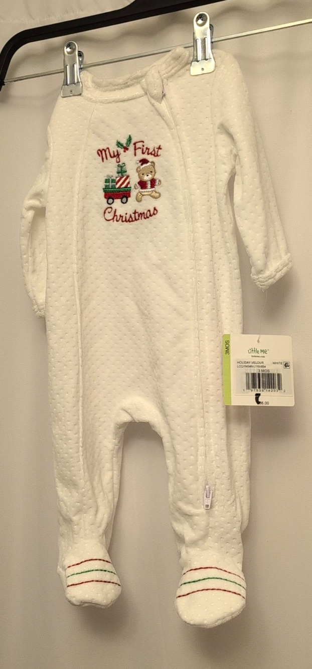 Little Me NWT Holiday Velour My 1st Xmas wagon gifts one piece soft msrp $36